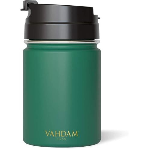 Vahdam Vitality Flip Bottle - 300Ml, Dark Green | Compact & Versatile For Hot/Cold Beverages | Vacuum Insulated, Double Wall | Eco-Friendly, Reusable & Sustainable Workout Sipper, Stainless Steel