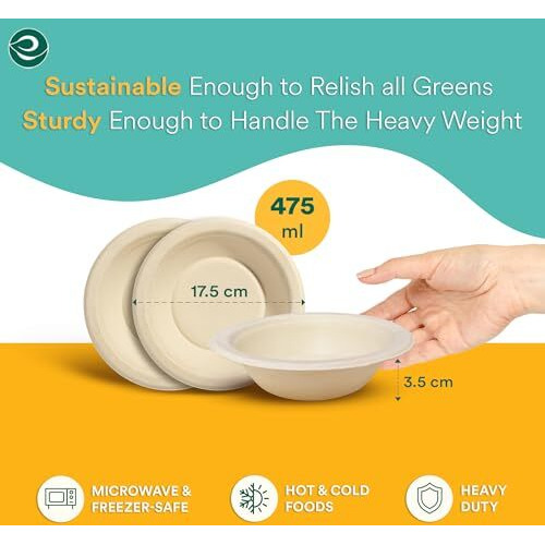 Eco Soul 475 Ml, 25-Pack Compostable Bagasse Bowls - Disposable Eco-Friendly Biodegradable For Party, Wedding, Event (Brown)
