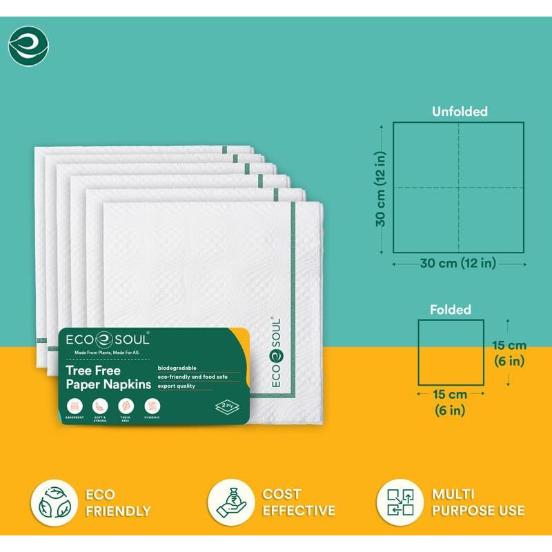 Eco Soul [2 Ply, 300 Count] Premium Paper Napkin | Pack Of 6 (50 Pulls Per Pack) | Eco Friendly Disposable Tissue Paper, Biodegradable Everyday Hand Paper Napkin