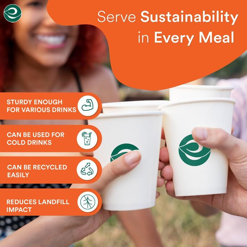 Eco Soul [350 Ml, 50 Count] Disposable White Paper Cups| Plastic-Free Aqueous Coated | Eco-Friendly & Biodegradable Cups | Use & Throw Party Glasses | Ideal For Tea, Coffee & Water | 280 Gsm