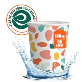 Eco Soul [180 Ml, 50 Count] Disposable Multi-Colour Paper Cups| Plastic-Free Aqueous Coated | Eco-Friendly & Biodegradable Cups | Use & Throw Party Glasses | Ideal For Tea, Coffee & Water | 190 Gsm