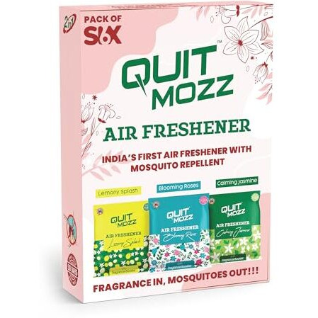 Quitmozz Air Freshener With Mosquito Repellent - Herbal And Natural Fragrance For Bathroom, Home, Toilet, Room And Car - Long-Lasting Fresheners, Up To 30 Days Aroma, 6 Assorted Scents (10Ml Each)