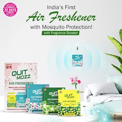 Quitmozz Air Freshener With Mosquito Repellent - Herbal And Natural Fragrance For Bathroom, Home, Toilet, Room And Car - Long-Lasting Fresheners, Up To 30 Days Aroma, 6 Assorted Scents (10Ml Each)