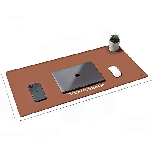 V-Cube Designs Premium Vegan Leather Desk Mat 90X45Cm 2.4Mm Thick&Padded|Laptop Mat/Extended Mouse Pad/Stitched, Reversible, Sturdy Deskspread With High Tear/Peel Strength|Anti-Slip,Splash-Proof| Tan