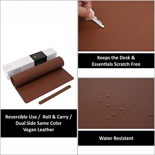 V-Cube Designs Premium Vegan Leather Desk Mat 90X45Cm 2.4Mm Thick&Padded|Laptop Mat/Extended Mouse Pad/Stitched, Reversible, Sturdy Deskspread With High Tear/Peel Strength|Anti-Slip,Splash-Proof| Tan