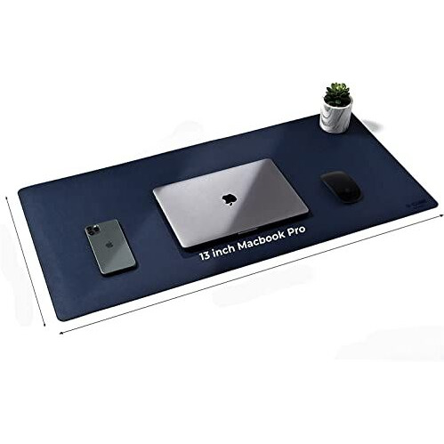 V-Cube Designs Premium Vegan Leather Desk Mat 90X45Cm 2.4Mm Thick&Padded|Laptop Mat/Extended Mouse Pad/Stitched, Reversible, Sturdy Deskspread With High Tear/Peel Strength|Anti-Slip,Splash-Proof|Blue