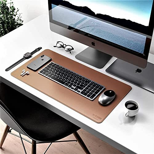 V-Cube Designs Premium Vegan Leather Desk Mat 60X35Cm 2.4Mm Thick&Padded|Laptop Mat/Extended Mouse Pad/Stitched, Reversible, Sturdy Deskspread With High Tear/Peel Strength|Anti-Slip,Splash-Proof|Tan