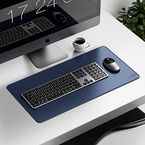 V-Cube Designs Premium Vegan Leather Desk Mat 60X35Cm 2.4Mm Thick&Padded|Laptop Mat/Extended Mouse Pad/Stitched, Reversible, Sturdy Deskspread With High Tear/Peel Strength|Anti-Slip,Splash-Proof|Blue