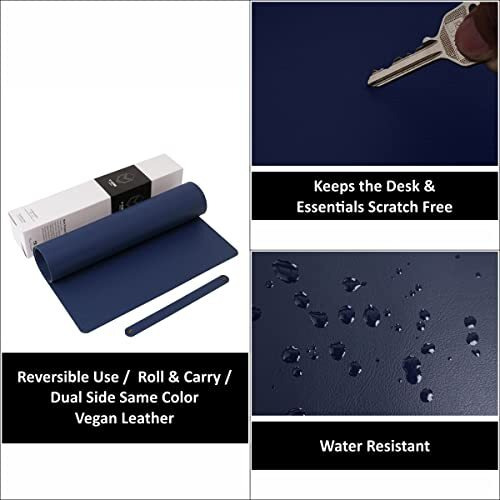 V-Cube Designs Premium Vegan Leather Desk Mat 60X35Cm 2.4Mm Thick&Padded|Laptop Mat/Extended Mouse Pad/Stitched, Reversible, Sturdy Deskspread With High Tear/Peel Strength|Anti-Slip,Splash-Proof|Blue