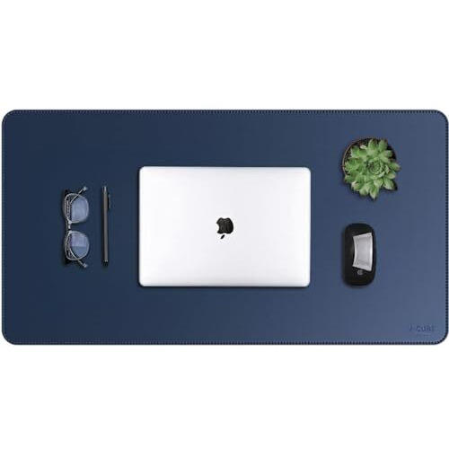 V-Cube Designs Premium Vegan Leather Desk Mat 75X40Cm 2.4Mm Thick&Padded|Laptop Mat/Extended Mouse Pad/Stitched, Reversible, Sturdy Deskspread With High Tear/Peel Strength|Anti-Slip,Splash-Proof|Blue