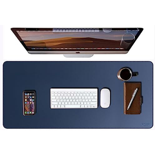 V-Cube Designs Premium Vegan Leather Desk Mat 75X40Cm 2.4Mm Thick&Padded|Laptop Mat/Extended Mouse Pad/Stitched, Reversible, Sturdy Deskspread With High Tear/Peel Strength|Anti-Slip,Splash-Proof|Blue