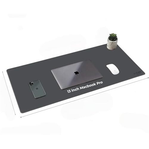 V-Cube Designs Premium Vegan Leather Desk Mat 90X45Cm 2.4Mm Thick&Padded|Laptop Mat/Extended Mouse Pad/Stitched, Reversible, Sturdy Deskspread | High Tear/Peel Strength|Anti-Slip,Splash-Proof| Grey