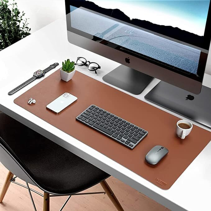V-Cube Designs Premium Vegan Leather Desk Mat 75X40Cm 2.4Mm Thick&Padded|Laptop Mat/Extended Mouse Pad/Stitched, Reversible, Sturdy Deskspread With High Tear/Peel Strength|Anti-Slip,Splash-Proof| Tan
