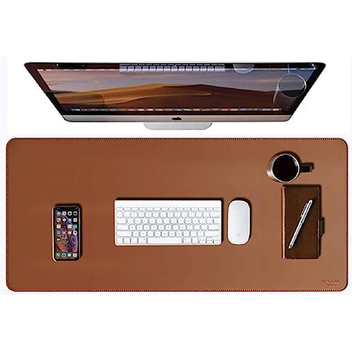V-Cube Designs Premium Vegan Leather Desk Mat 75X40Cm 2.4Mm Thick&Padded|Laptop Mat/Extended Mouse Pad/Stitched, Reversible, Sturdy Deskspread With High Tear/Peel Strength|Anti-Slip,Splash-Proof| Tan