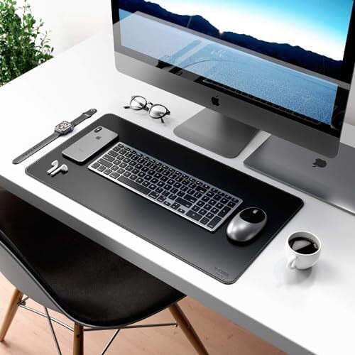 V-Cube Designs Desk Mat|60X35Cm|2.4Mm Thick(Padded)|Premium Vegan Leather Laptop Mat/Extended Mouse Pad/Stitched, Reversible, Sturdy Deskspread | High Tear/Peel Strength|Anti-Slip,Splash-Proof| Black