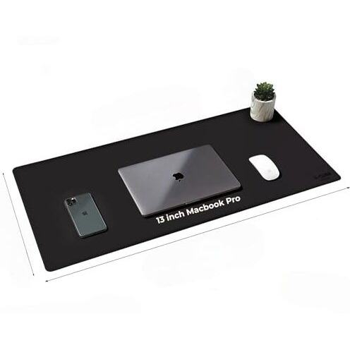 V-Cube Designs Premium Vegan Leather Desk Mat 90X45Cm 2.4Mm Thick&Padded|Laptop Mat/Extended Mouse Pad/Stitched, Reversible, Sturdy Deskspread | High Tear/Peel Strength|Anti-Slip,Splash-Proof| Black