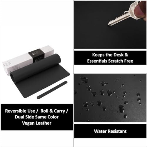 V-Cube Designs Premium Vegan Leather Desk Mat 90X45Cm 2.4Mm Thick&Padded|Laptop Mat/Extended Mouse Pad/Stitched, Reversible, Sturdy Deskspread | High Tear/Peel Strength|Anti-Slip,Splash-Proof| Black