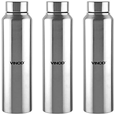 Vinod Frost Stainless Steel Water Bottle Set Of 3-1000 Ml | Long Lasting | Spill Proof | For School, College, Office, Gym, Kids | Steel Water Bottle 1 Litre