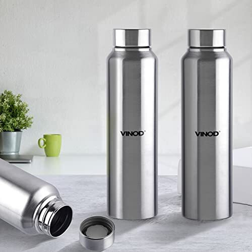 Vinod Frost Stainless Steel Water Bottle Set Of 3-1000 Ml | Long Lasting | Spill Proof | For School, College, Office, Gym, Kids | Steel Water Bottle 1 Litre