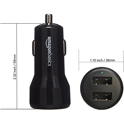 Amazonbasics 4.8 Amp/24W Dual Usb Car Charger For Apple And Android Devices, Black