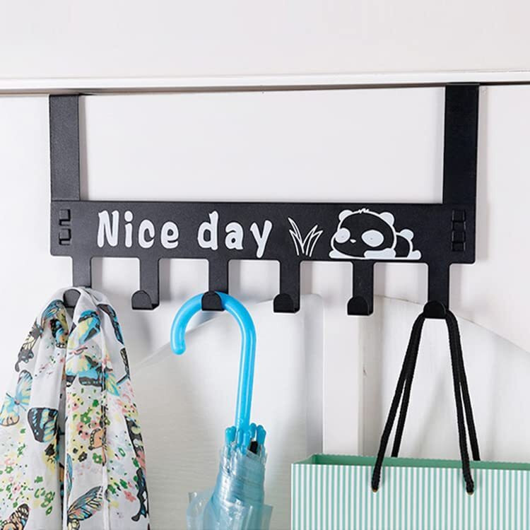Afrodite Carbon Steel Heavy Duty Over Door Hanger For Cloths, Drill Free Door Handing Hooks Suitable For Bathroom, Bedroom, Kitchen | Scarf, Coat, Towel Holder | Removable Door Hanger, Black