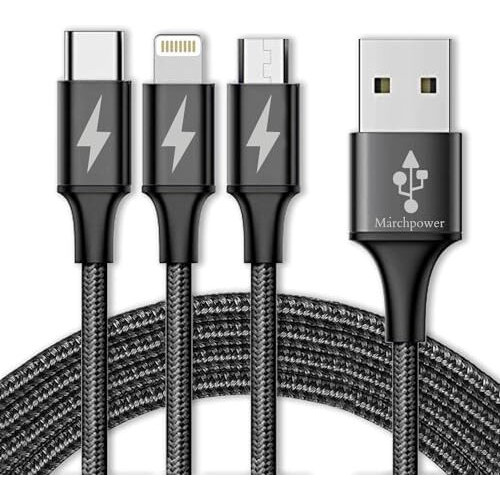 Var-Ni 3 In 1 Charging Cable Nylon Braided Multiple Usb Fast Charging Cable, Compatible For All Smartphone, Iphones And Android, Ios And Type C Devices & Car Charging. By Marchpower.