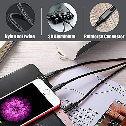Var-Ni 3 In 1 Charging Cable Nylon Braided Multiple Usb Fast Charging Cable, Compatible For All Smartphone, Iphones And Android, Ios And Type C Devices & Car Charging. By Marchpower.