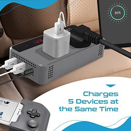 Ceptics 200W Car Laptop Charger/Power Inverter With 2 Usb(3.1A Max) + 1 C Type(1 * 18W Pd) Smart Usb Charging Ports, 12V Dc To 220V Ac, 2X Universal Ac Outlet, Grey, 18 Months Warranty