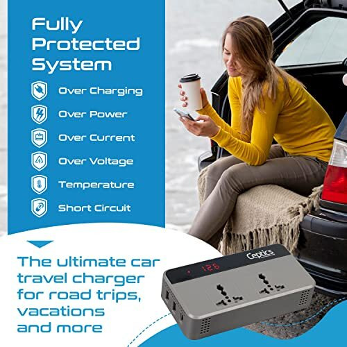 Ceptics 200W Car Laptop Charger/Power Inverter With 2 Usb(3.1A Max) + 1 C Type(1 * 18W Pd) Smart Usb Charging Ports, 12V Dc To 220V Ac, 2X Universal Ac Outlet, Grey, 18 Months Warranty