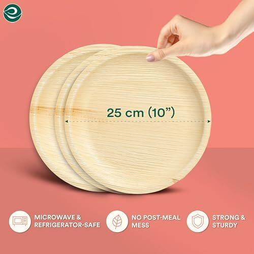 Eco Soul [10 Inch, 25-Pack] Areca Palm Leaf Round Plates | Disposable Eco-Friendly Biodegradable Like Bamboo Wood Plates | Party, Wedding, Event Plates (25 Cm)