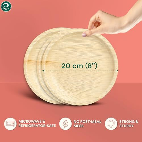 Eco Soul [8 Inch, 25-Pack] Areca Palm Leaf Round Plates | Disposable Eco-Friendly Biodegradable Like Bamboo Wood Plates | Party, Wedding, Event Plates (20 Cm)