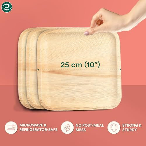 Eco Soul [10 Inch, 25-Pack] Areca Palm Leaf Square Plates | Disposable Eco-Friendly Biodegradable Like Bamboo Wood Plates | Party, Wedding, Event Plates (25 Cm)