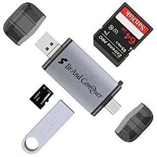 Brand Conquer Metal Body 6 In 1 With Otg, Sd Card Reader, Usb Type C, Usb 3.0 And Micro Usb, For Memory Card | Portable Card Reader | Compatible With Tf, Sd,Micro Sd,Sdhc, Sdxc, Mmc,Rs-Mmc, Micro Sdxc