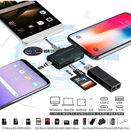 Brand Conquer Micro Sd Card Reader For Android Type C Lightning Usb, Micro Sd Card To Usb Adapter, Usb C Sd Card Reader For Camera Memory Card Reader, 7 In 1 Sd Card Reader For Pc Phone Pads