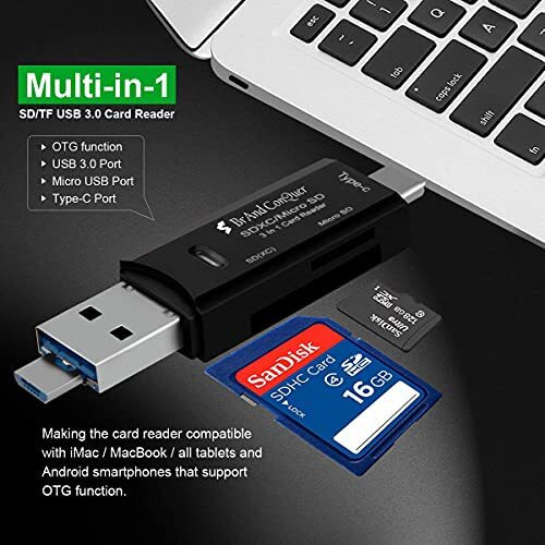 Brand Conquer 3 In 1 Sd Card Reader | Usb Type C, Usb 3.0 And Micro Usb, Otg, Memory Card | Portable Card Reader | Compatible With Tf, Sd, Micro Sd, Sdhc, Sdxc, Mmc, Rs-Mmc, Micro Sdxc