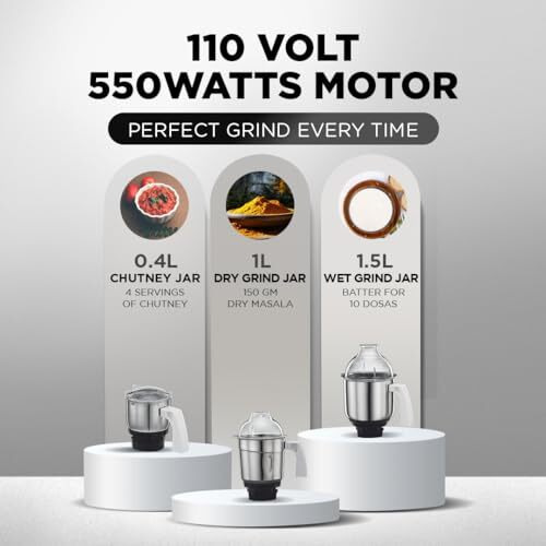 Preethi Eco Plus Mg-138 110V, 550 Watt Mixer Grinder With 3 Jars (0.4L, 1L & 1.5L)- Only Use In Usa & Canada