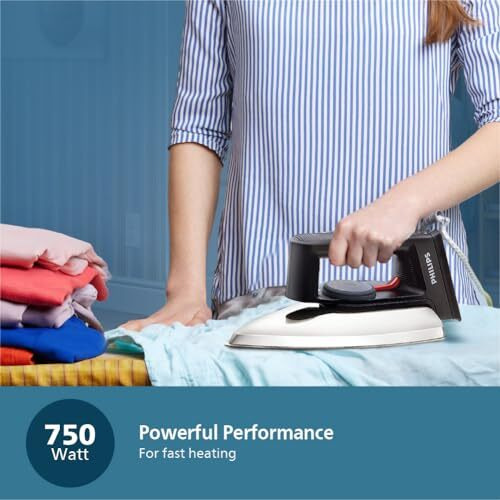 Philips Dry Iron Hd1134/28 (World No. 1 Ironing Brand) Powerful 750 Watts For Fast Heat Up, Temperature Controlled Thermostat For All Fabrics