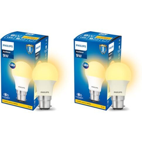 Philips 9-Watts B22 Led Warm White(Golden Yellow) Led Bulb, Pack Of 2, (Ace Saver)