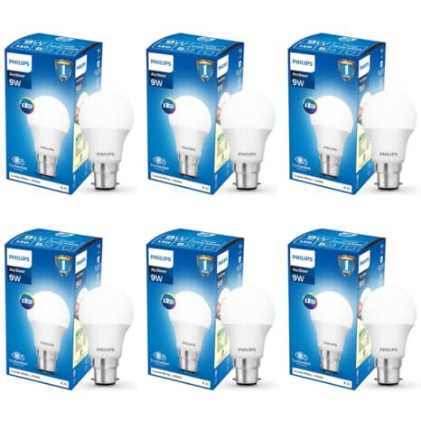 Philips Ace Saver 9 Watt Led Bulb, Base B22 (Cool Day Light), Pack Of 6