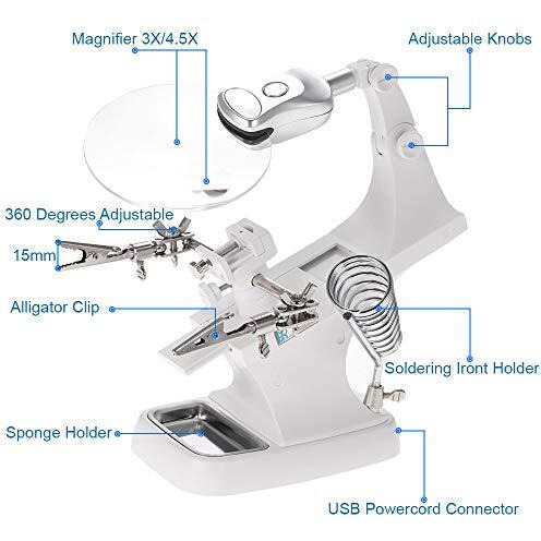 Mmobiel Helping Hand Soldering Station Led Light Hands Free 360 Rotating Magnifying Glass Stand With Clamp And Clips