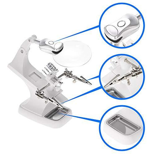 Mmobiel Helping Hand Soldering Station Led Light Hands Free 360 Rotating Magnifying Glass Stand With Clamp And Clips