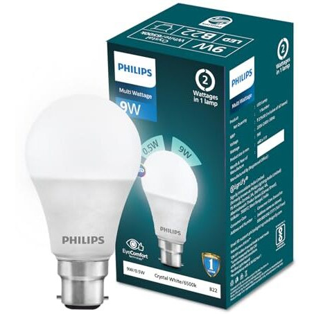 Philips Multi - Wattage Led Bulb | 2 Wattages (9W, 0.5W) In 1 Led Bulb | Colour  Crystal White, Pack Of 1
