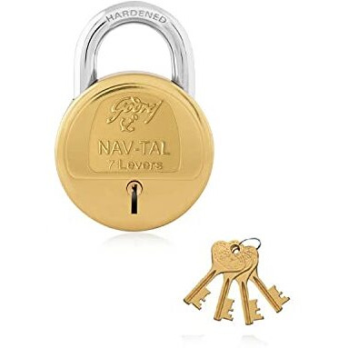 Godrej Locks I Navtal 7 Levers 65 Mm I 4 Keys I Padlock For Main Door I Tool Box, Shutters, Shops & Offices I Strong Hardended Corrosion Resistant Shackle I Brass Material | 1 Years Warranty