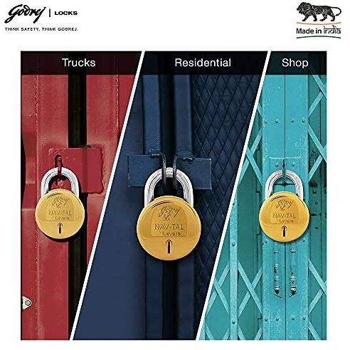 Godrej Locks I Navtal 7 Levers 65 Mm I 4 Keys I Padlock For Main Door I Tool Box, Shutters, Shops & Offices I Strong Hardended Corrosion Resistant Shackle I Brass Material | 1 Years Warranty
