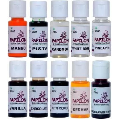 Papilon Assorted Culinary Essence (20 Ml X 10 Bottles) For Icecream/ Bakery/ Cake/ Cooking/ Baking