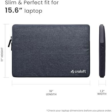Craloft 1515.6 Inch Laptop Sleeve Cover Bag  Slim, Water-Resistant & Protective Case For Macbook, Dell, Hp, Lenovo  Ideal For Office & Travel Use (Grey)