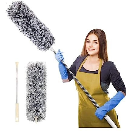 C.Herry  Microfiber Feather Duster Bendable & Extendable Fan Cleaning Duster With 100 Inches Expandable Pole Handle Washable Duster For High Ceiling Fans,Window Blinds, Furniture