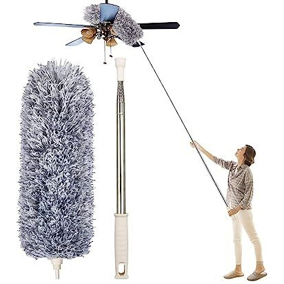 C.Herry  Microfiber Feather Duster Bendable & Extendable Fan Cleaning Duster With 100 Inches Expandable Pole Handle Washable Duster For High Ceiling Fans,Window Blinds, Furniture