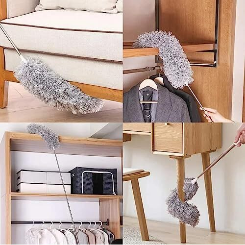 C.Herry  Microfiber Feather Duster Bendable & Extendable Fan Cleaning Duster With 100 Inches Expandable Pole Handle Washable Duster For High Ceiling Fans,Window Blinds, Furniture