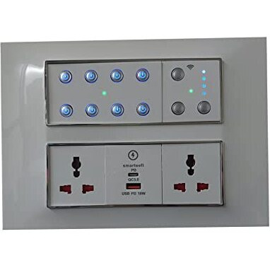 Smarteefi Wifi Smart Switch Board| 6 Smart Switches + 1 Smart Regulator+ 2 Smart Plugs + 18W Dual Charger (Usb-C + Usb-A)| Guaranteed Schedules| Compatible With Alexa & Google Home (Sb81-Sf11-Usb-12M)